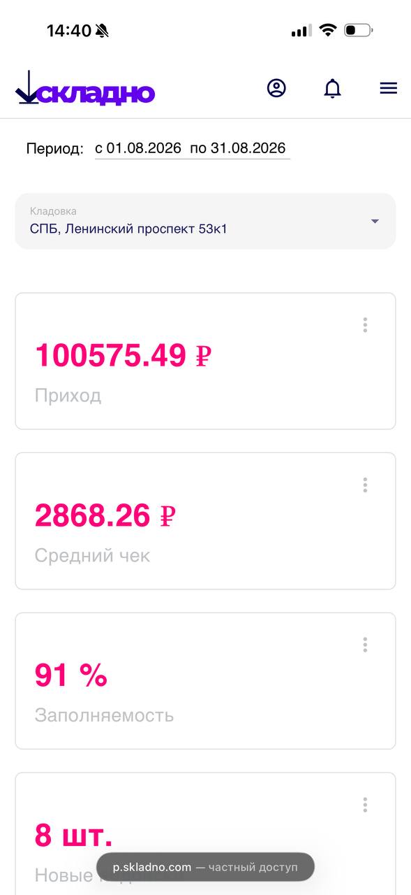 Скриншот отчёта по кладовке на Ленинском проспекте, 53к1